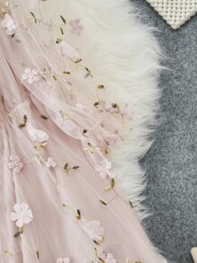 SHEIN Unity Plus Plants Embroidered Mesh Bardot Dress - Baby Pink - View 4