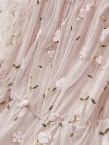 SHEIN Unity Plus Plants Embroidered Mesh Bardot Dress - Baby Pink - View 5