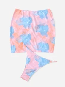 Swim Mod Plus Size Tie Dye Bikini Bottom With Beach Skirt Summer - Multicolor - View 2