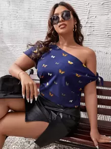 Áo sơ mi Plus Size Thắt nút Thú vật Gợi cảm - Màu xanh hải quân - Xem 1