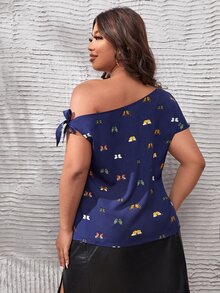 Áo sơ mi Plus Size Thắt nút Thú vật Gợi cảm - Màu xanh hải quân - Xem 2