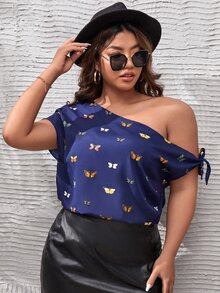 Áo sơ mi Plus Size Thắt nút Thú vật Gợi cảm - Màu xanh hải quân - Xem 3