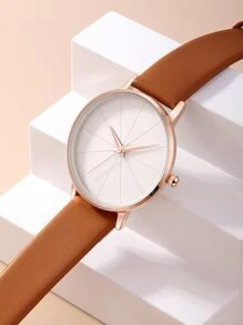 LUCKYFOX 圆形指针石英表作为返校学生的礼物 - 棕色 - 查看 3