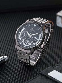 1 đồng hồ thạch anh có mặt số ba mặt tròn dành cho nam và 1 vòng tay - màu đen - Xem 2