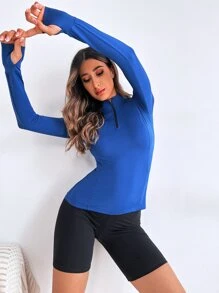 1/4拉鍊拇指孔運動衛衣 - 藍色 - 查看 5