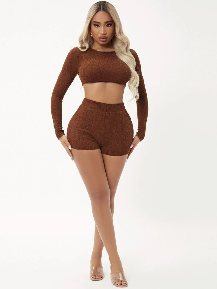 SHEIN SXY Rib Knit Crop Top & Biker Shorts Set | SHEIN USA