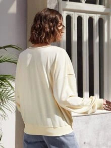 SHEIN Privé Sudadera con diseño de diamante de imitación de hombros caídos - Albaricoque - Ver 2