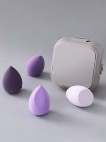 4 件装葫芦水滴形斜切化妆蛋干湿两用海绵粉扑，带盒，化妆，便宜，房间装饰，梳妆台，旅行，卧室，化妆配件，粉扑，化妆搅拌器，粉扑，化妆海绵 - 彩色 - 查看 2