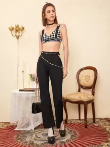 SHEIN BAE Solid Cutout Flare Leg Trousers - Black - View 3