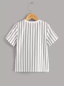 SHEIN Leap Crew Young Boy Letter Print Striped Tee - White - View 2
