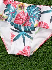 Young Girl Floral Print Ruffle Hem Bikini Set Summer Beach - Pink - View 4