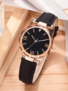 Reloj cuarzo puntero redondo con diamante de imitación - Oro rosa - Ver 1