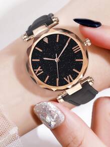 Reloj cuarzo puntero redondo con diamante de imitación - Oro rosa - Ver 3