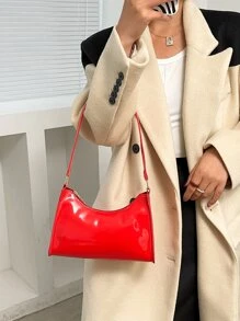 Artificial Patent Leather Bag - Red - View 7