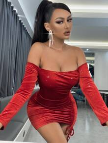 Đầm Dây kéo màu trơn Hấp dẫn - Đỏ - Xem 3