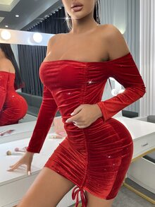 Đầm Dây kéo màu trơn Hấp dẫn - Đỏ - Xem 4