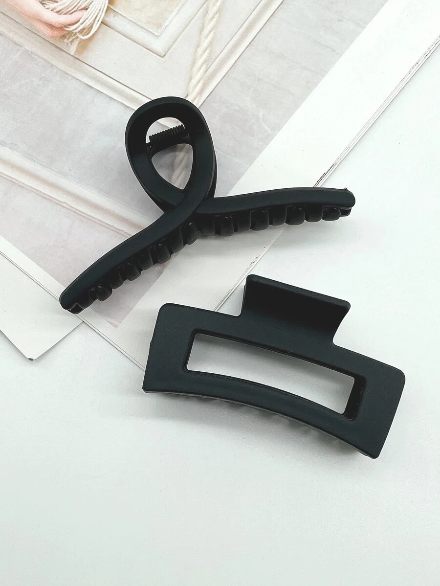 2pcs Large Hair Claw Casual Claw Clips Hair Clips Hair Jaw Clip Hair Clamps Hair Clutch Hair Catcher Clip, School Stuff, College Fall Winter Hair Accessories For Women For Vacation Outfits Woman - Black - View 1