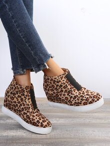 Leopard Pattern Wedge Boots - Multicolor - View 1