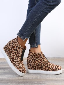 Leopard Pattern Wedge Boots - Multicolor - View 2