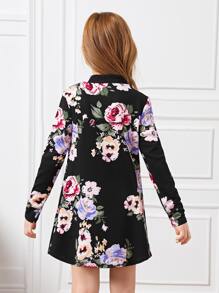 SHEIN Tween Girl Floral Mock Neck Dress - Multicolor - View 2