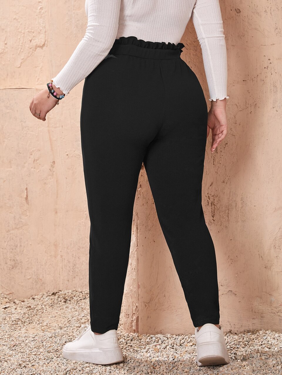 Plus High Waist Lettuce Trim Skinny Pants