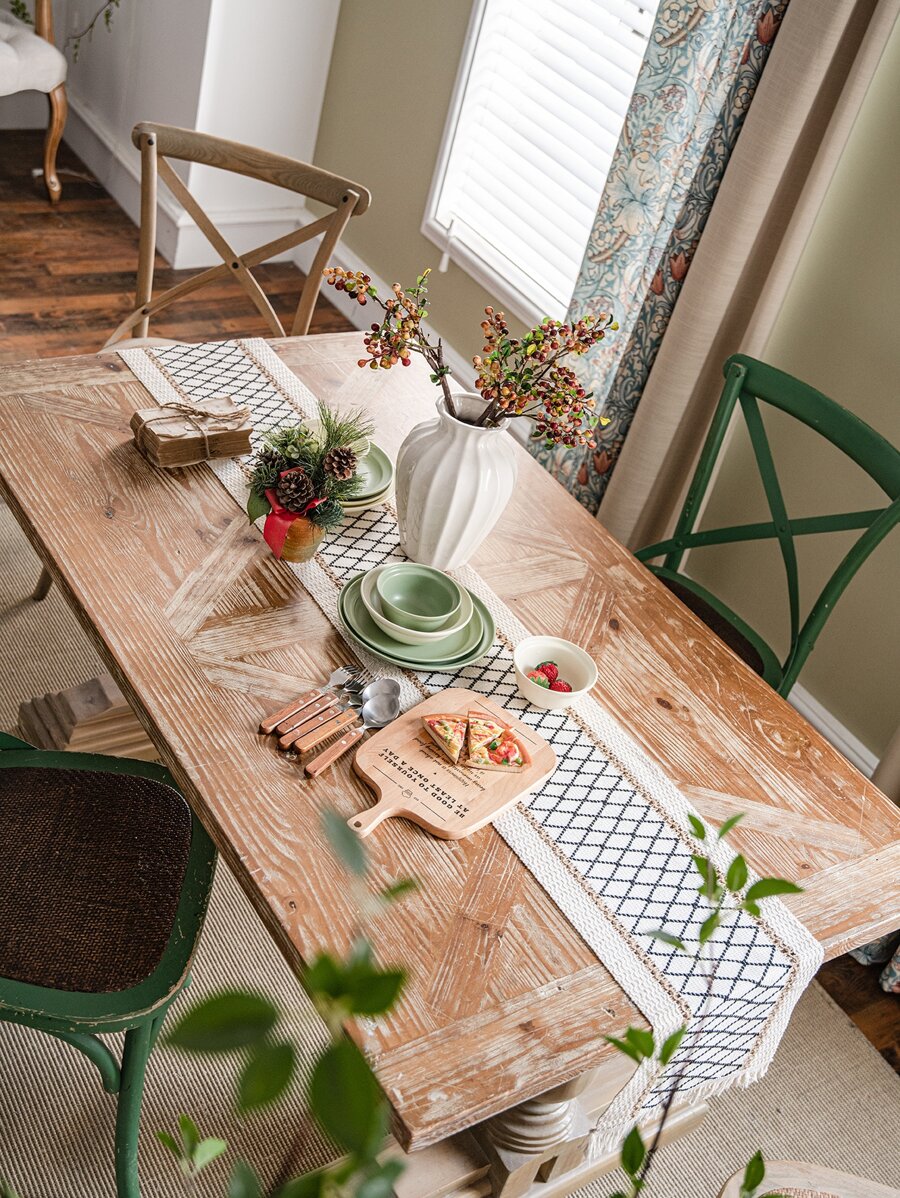 1pc Tassel Decor Woven Table Runner - Multicolor - View 1