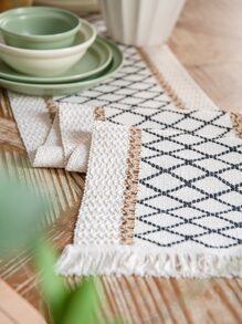 1pc Tassel Decor Woven Table Runner - Multicolor - View 2