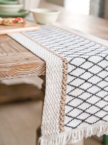 1pc Tassel Decor Woven Table Runner - Multicolor - View 3