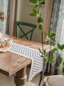 1pc Tassel Decor Woven Table Runner - Multicolor - View 5