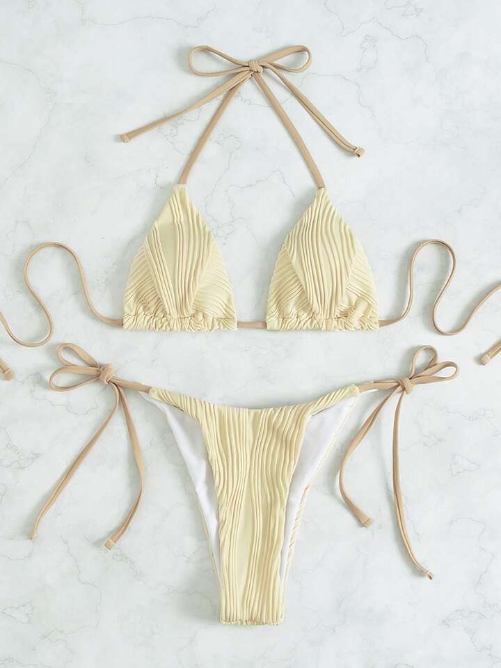 shein textured triangle tie side bikini