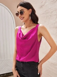 SHEIN 堆堆領緞面背心上衣 - 玫紅色 - 查看 1