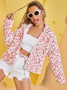 SHEIN 滿版印花拉鏈開襟泰迪夾克 - 彩色 - 查看 1