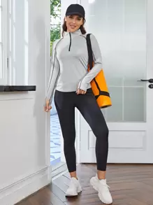 Gameset SHEIN Sport 顶部缝线半拉链门襟运动长袖运动衫秋季运动衫