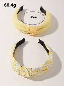 2pcs Solid & Printed Bow Design Headbands, Suitable For Daily Wear, Spring/Summer, Vacation Hairband Hair Hoop