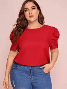 SHEIN Privé Áo sơ mi Plus Size Nút màu trơn Giải trí - Đỏ - Xem 1