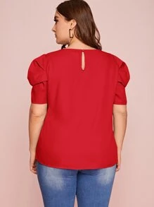 SHEIN Privé Áo sơ mi Plus Size Nút màu trơn Giải trí - Đỏ - Xem 2