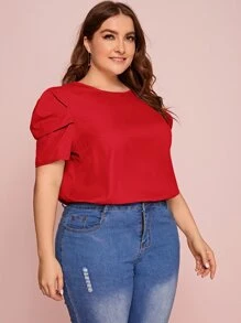 SHEIN Privé Áo sơ mi Plus Size Nút màu trơn Giải trí - Đỏ - Xem 4