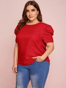 SHEIN Privé Áo sơ mi Plus Size Nút màu trơn Giải trí - Đỏ - Xem 5
