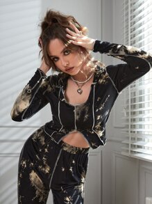 ROMWE PUNK Tie Dye Asymmetrical Hem Crop Tee - Multicolor - View 1