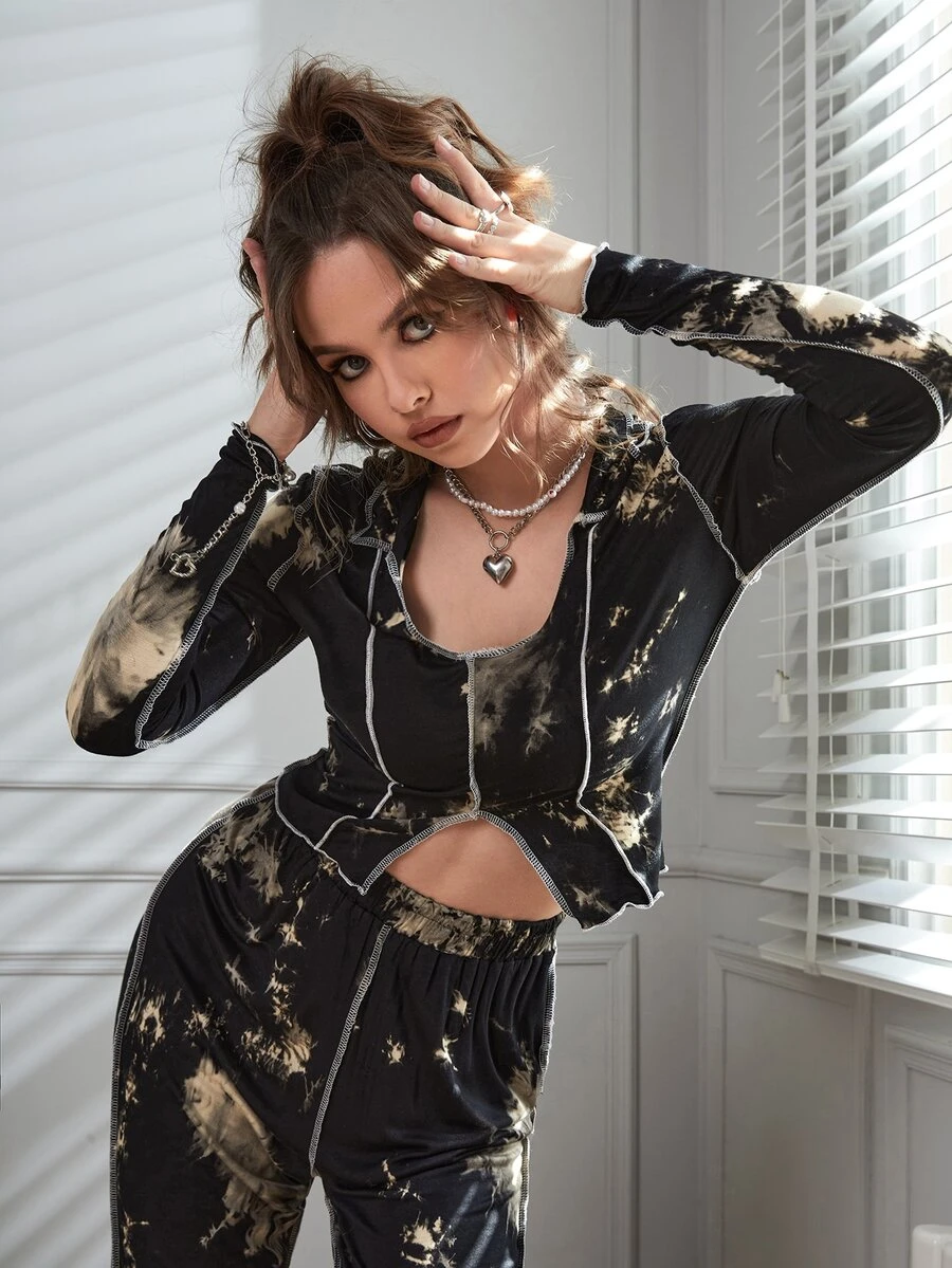 ROMWE PUNK Tie Dye Asymmetrical Hem Crop Tee - Multicolor - View 1