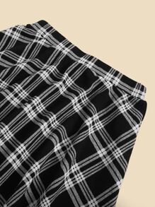 SHEIN Girls Letter Graphic Sweatshirt & Plaid Print Skirt Set - Black and White - View 4