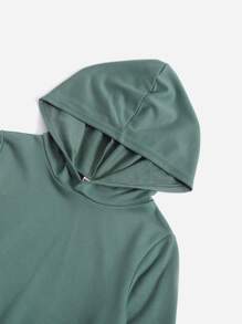 SHEIN 小男童素色連帽衫和束腳褲套裝 - 綠色 - 查看 3