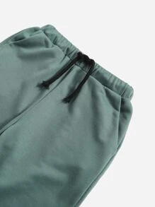 SHEIN 小男童素色連帽衫和束腳褲套裝 - 綠色 - 查看 4