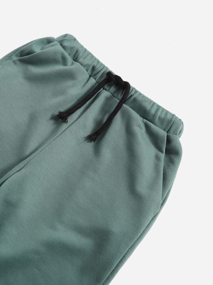 SHEIN Bộ thời trang bé trai Dây kéo Túi màu trơn Giải trí - màu xanh lá - Xem 4