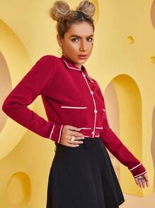 SHEIN Heart-shaped Button Front Cardigan - Burgundy - View 3