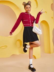 SHEIN Heart-shaped Button Front Cardigan - Burgundy - View 4