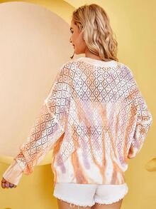 SHEIN Unity 網眼針織圖形圖案落肩袖套頭毛衣 - 彩色 - 查看 2