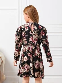 SHEIN 女孩小高領印花鏤空連衣裙 - 彩色 - 查看 2