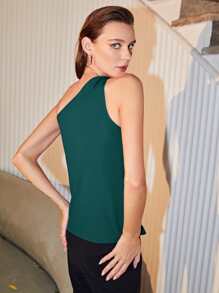 MOTF PREMIUM 單肩鏈條上衣 - 墨綠色 - 查看 2