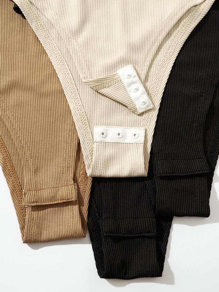 SHEIN Unity 4pcs Asymmetrical Neck Cut Out Bodysuit - Multicolor - View 6